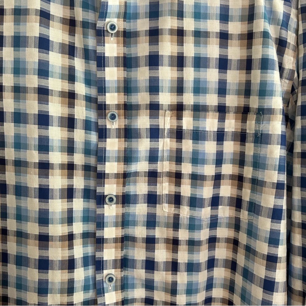 Johnston & Murphy blue and tan check dress shirt - Picture 3 of 8